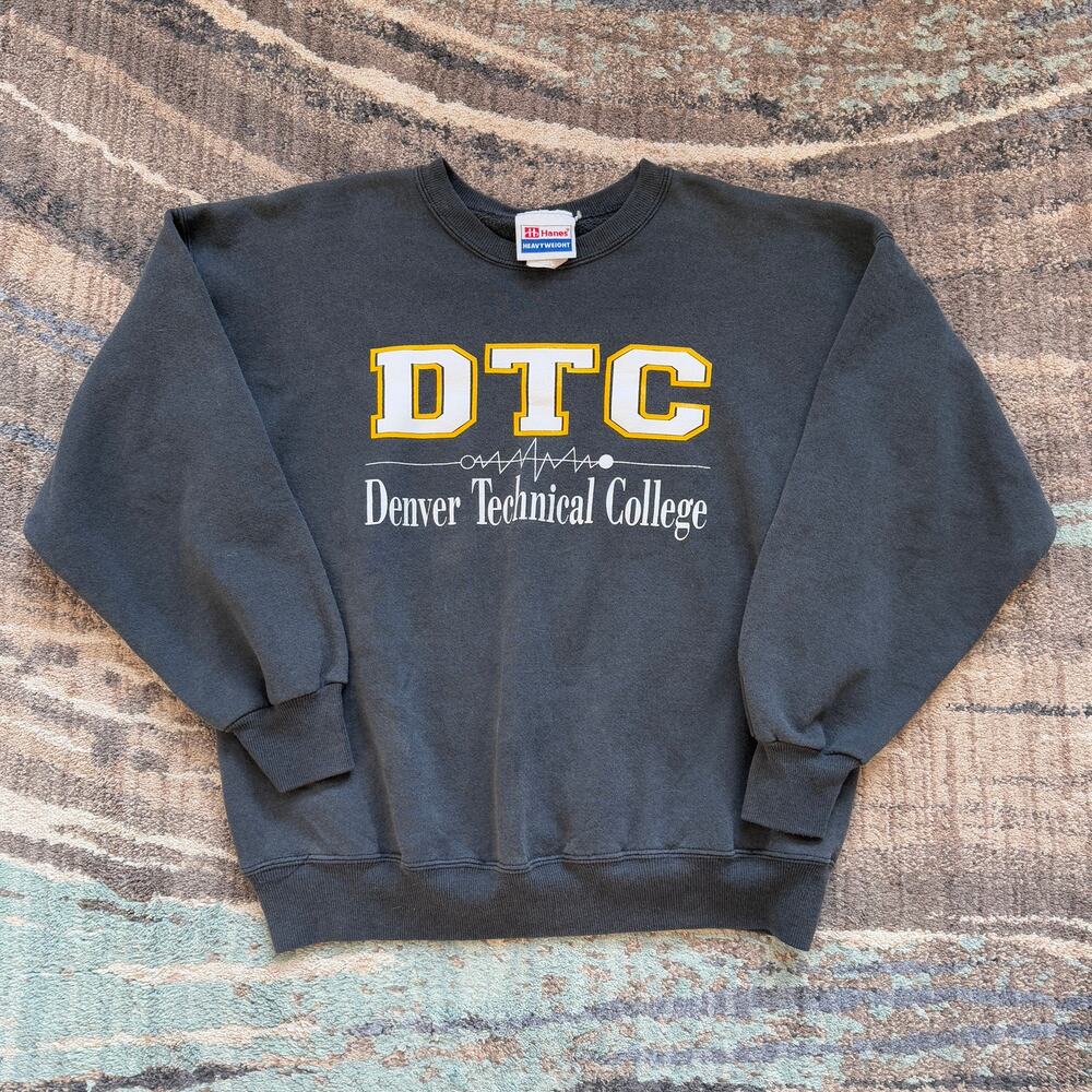 Vintage 90's Denver Technical College DTC Black Crewneck Pullover Sweatshirt L